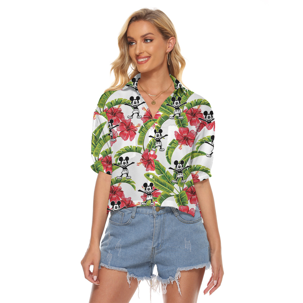 Tropical Mickey Mouse Steamboat Willie Women's Cropped Shirt - variant image 1