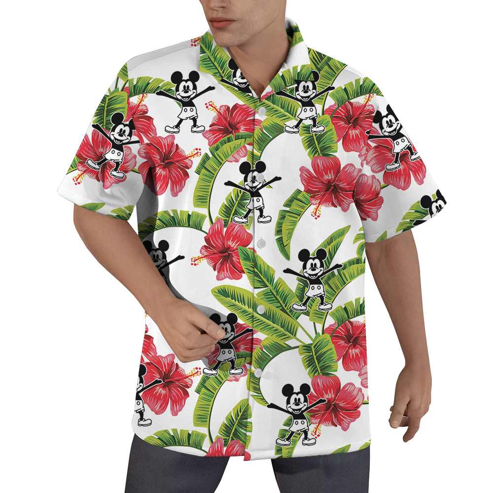 Tropical Steamboat Willie Mickey Mouse Hawaiian Button Up Shirt - variant image 1