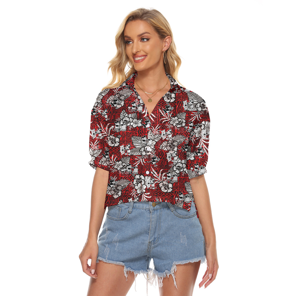 Cute Mickey Steamboat Willie Movie Vintage Hibiscus Women's Cropped Shirt - variant image 1