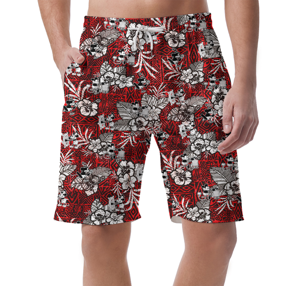 Cute Mickey Steamboat Willie Hibiscus Vintage Men's Hawaiian Beach Shorts - variant image 1