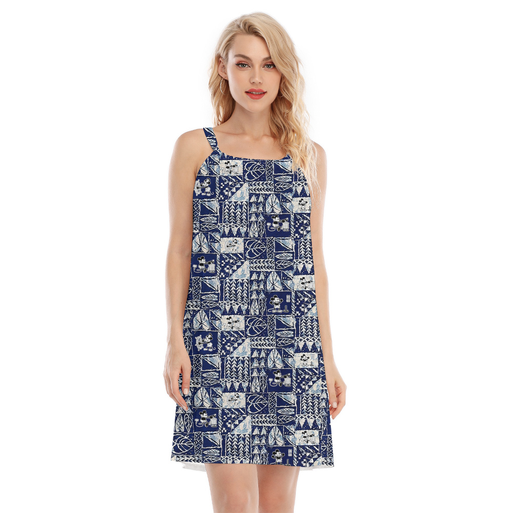Cute Steamboat Willie Mickey Mouse Vintage Tapa Navy Aloha Dress - variant image 1