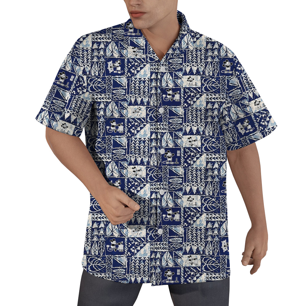 Cute Mickey Steamboat Willie Movie Vintage Tapa Navy Hawaiian Shirt - variant image 1