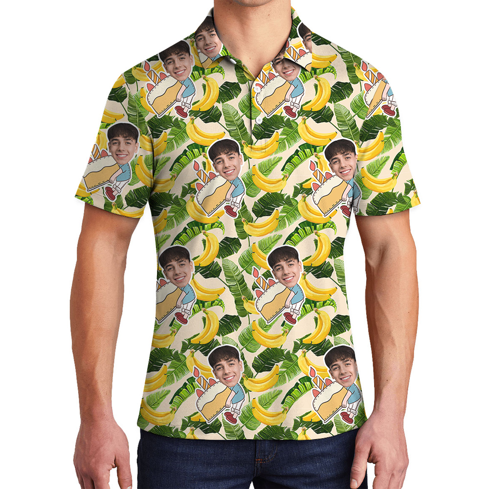 Custom Face Hawaiian Men Polo Shirt for Birthday on Banana Pattern - variant image 1