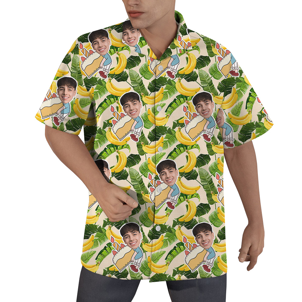 Custom Face Hawaiian Men Shirt for Birthday on Banana Pattern - variant image 1