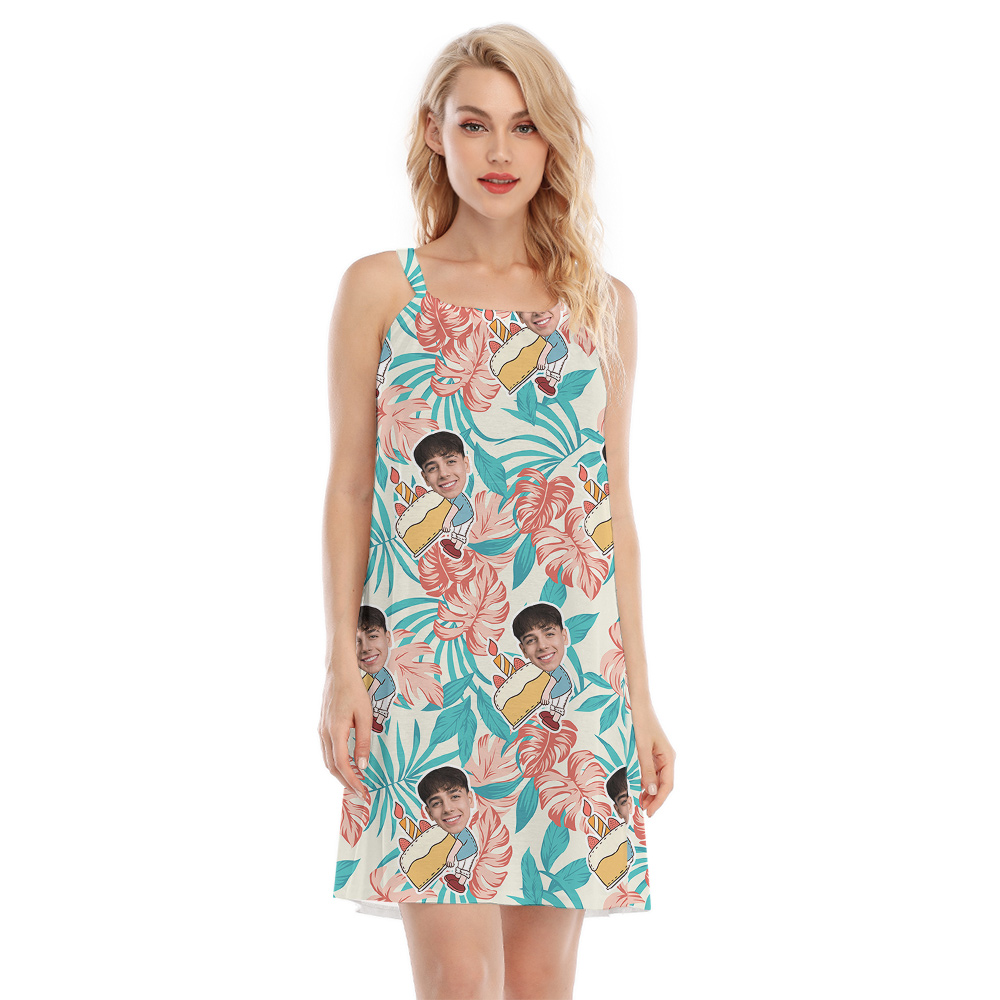 Custom Face for Birthday Aloha Cami Dress on Palm Pattern - variant image 1
