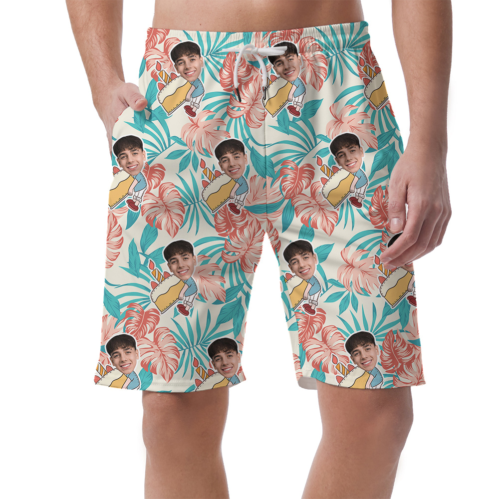 Custom Face for Birthday Hawaiian Men Short on Palm Pattern - variant image 1