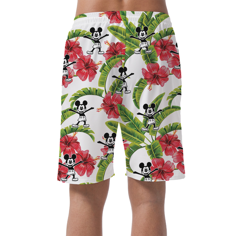Cute Mickey Mouse Steamboat Willie Movie Tropical Men's Hawaiian Beach Shorts