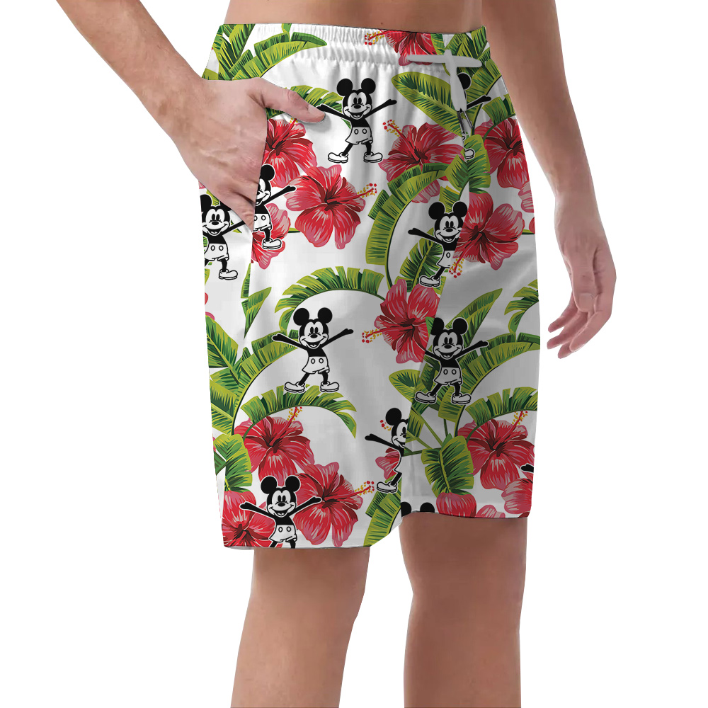 Cute Mickey Mouse Steamboat Willie Movie Tropical Men's Hawaiian Beach Shorts