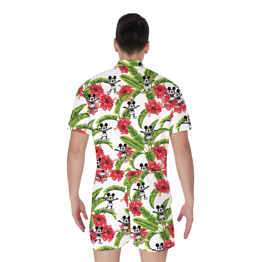 Mickey Mouse Steamboat Willie Movie Tropical Hibiscus Men's Hawaiian Romper
