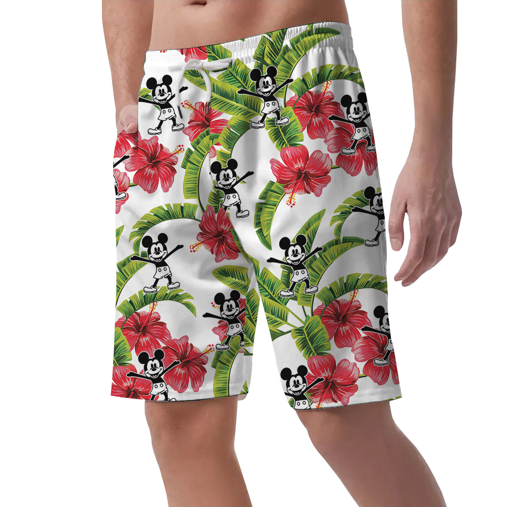 Cute Mickey Mouse Steamboat Willie Movie Tropical Men's Hawaiian Beach Shorts