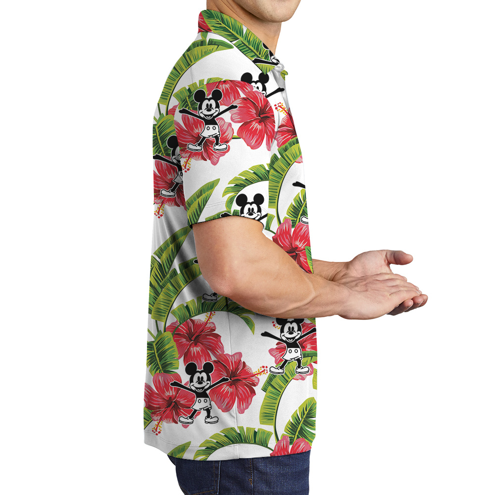 Mickey Steamboat Willie Movie Tropical Hibiscus Men's Hawaiian Polo Shirt