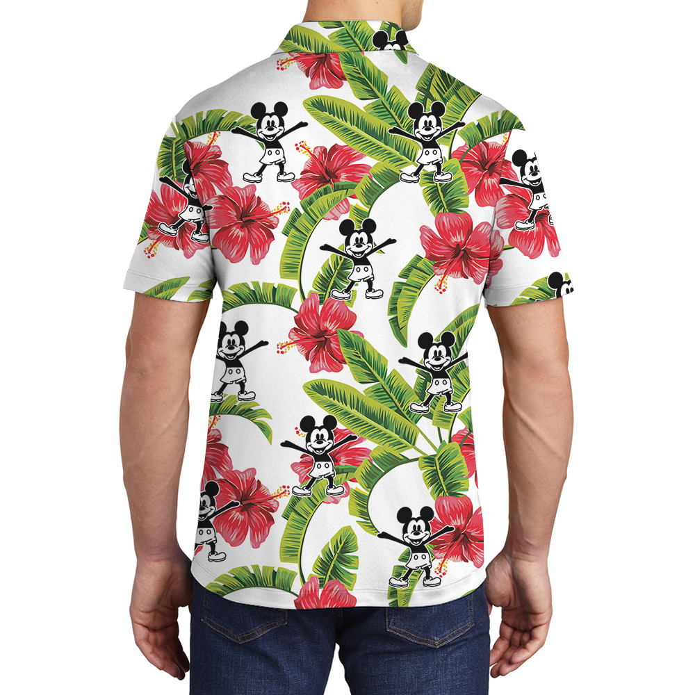Mickey Steamboat Willie Movie Tropical Hibiscus Men's Hawaiian Polo Shirt