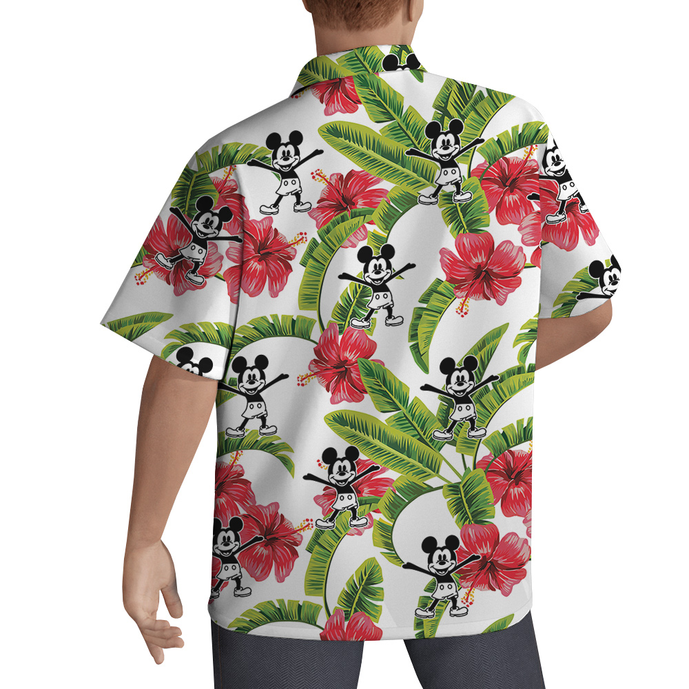 Tropical Steamboat Willie Mickey Mouse Hawaiian Button Up Shirt