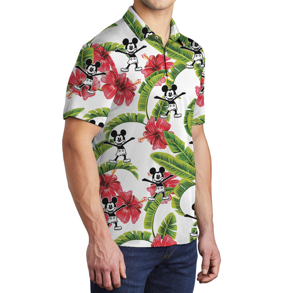 Mickey Steamboat Willie Movie Tropical Hibiscus Men's Hawaiian Polo Shirt