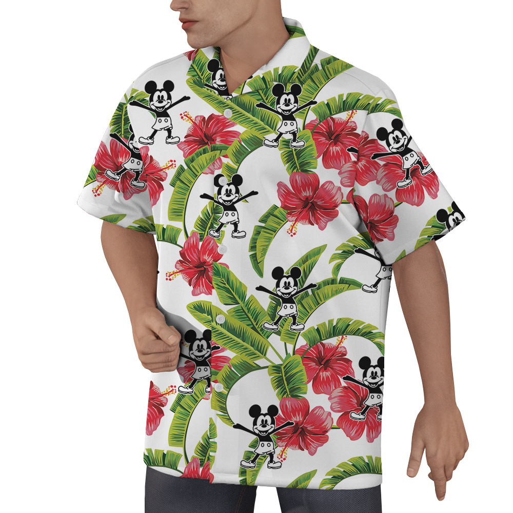 Tropical Steamboat Willie Mickey Mouse Hawaiian Button Up Shirt