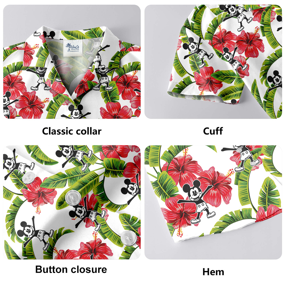 Tropical Steamboat Willie Mickey Mouse Hawaiian Button Up Shirt