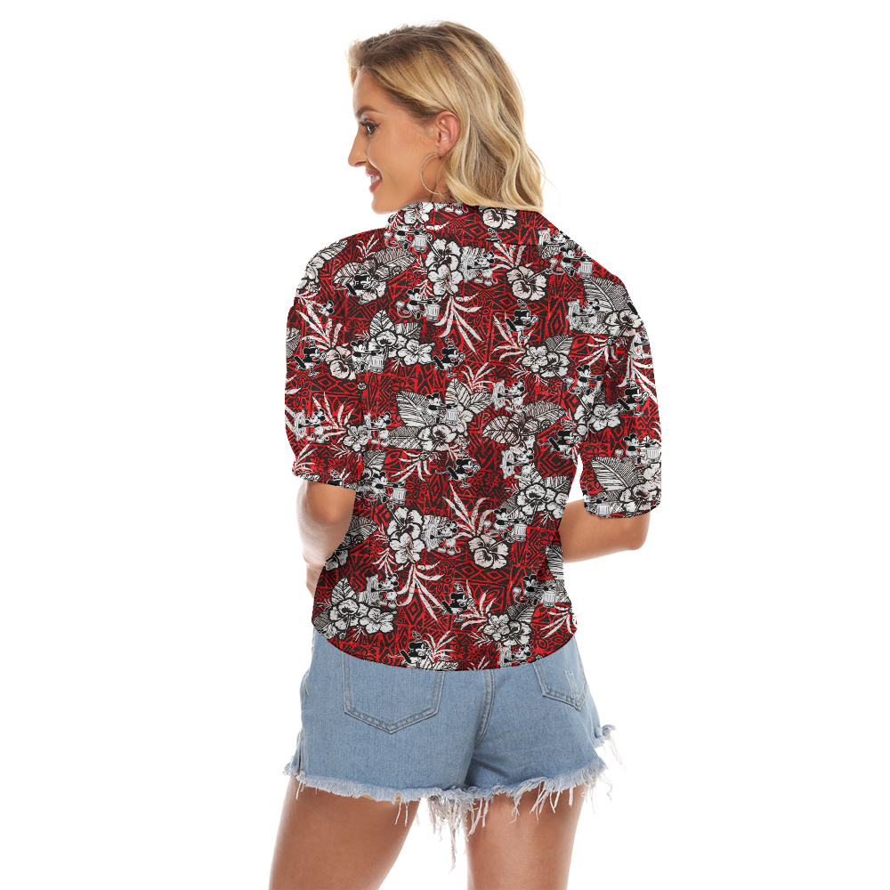 Cute Mickey Steamboat Willie Movie Vintage Hibiscus Women's Cropped Shirt