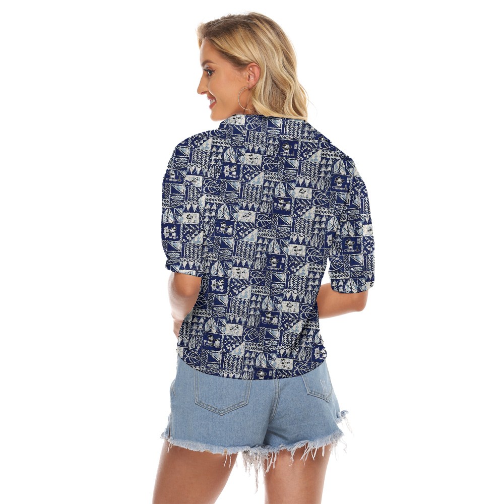 Steamboat Willie Mickey Mouse Vintage Navy Women's Hawaiian Cropped Shirt