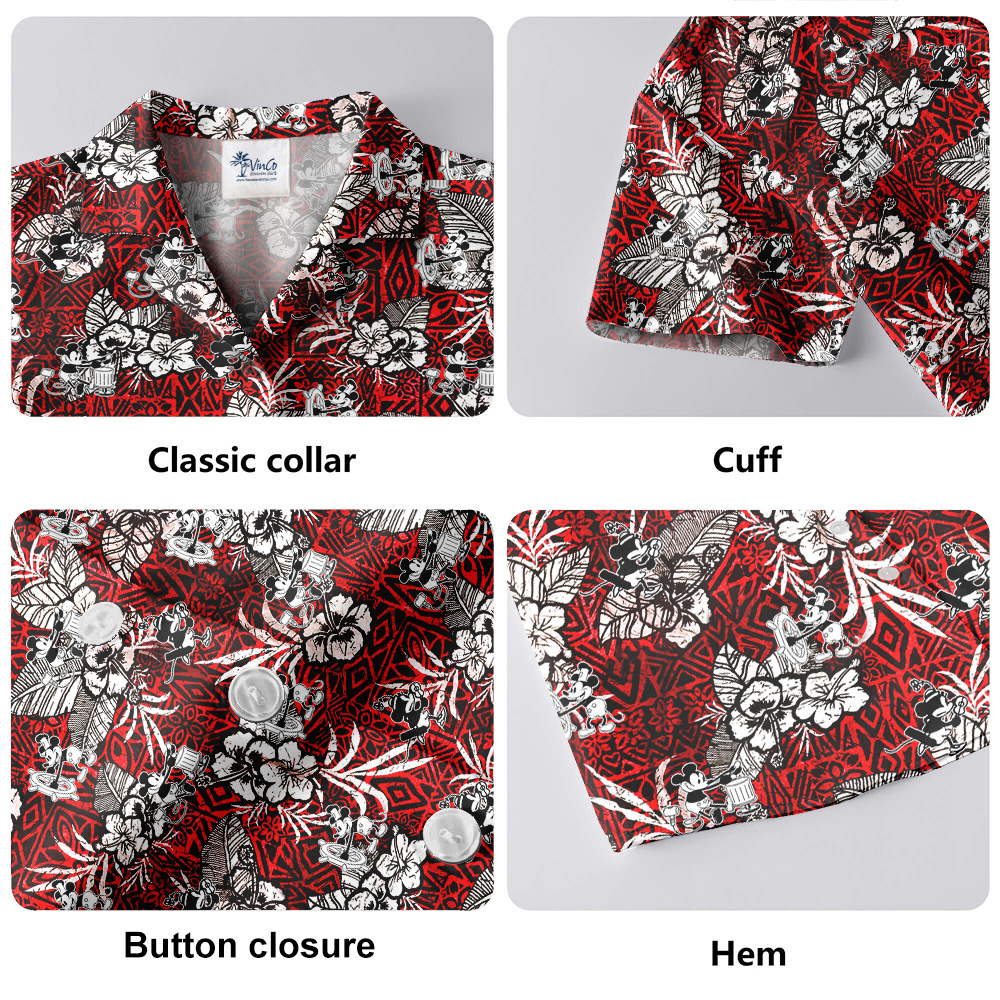 Steamboat Willie Mickey Mouse Vintage Hibiscus Hawaiian Button Up Shirt