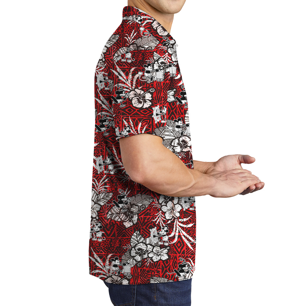 Cute Mickey Steamboat Willie Vintage Hibiscus Men's Hawaiian Polo Shirt