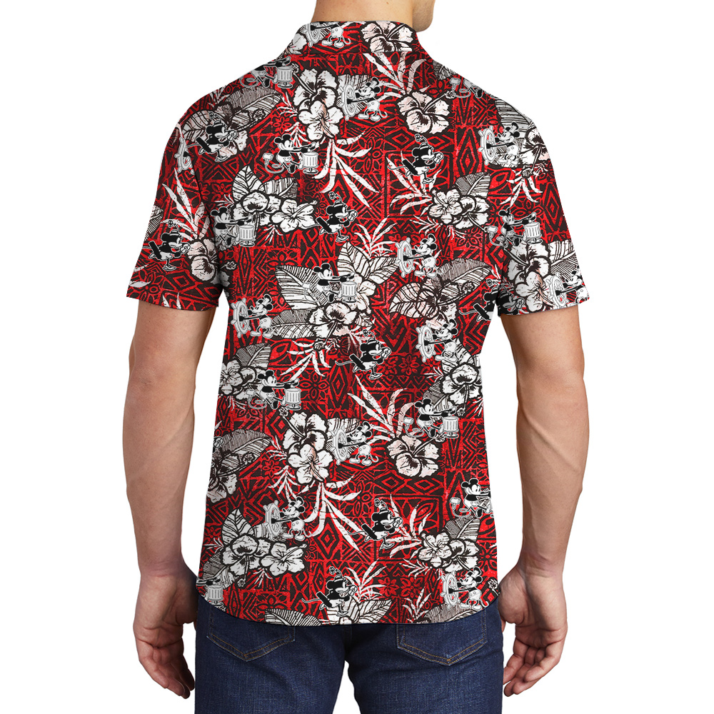 Cute Mickey Steamboat Willie Vintage Hibiscus Men's Hawaiian Polo Shirt