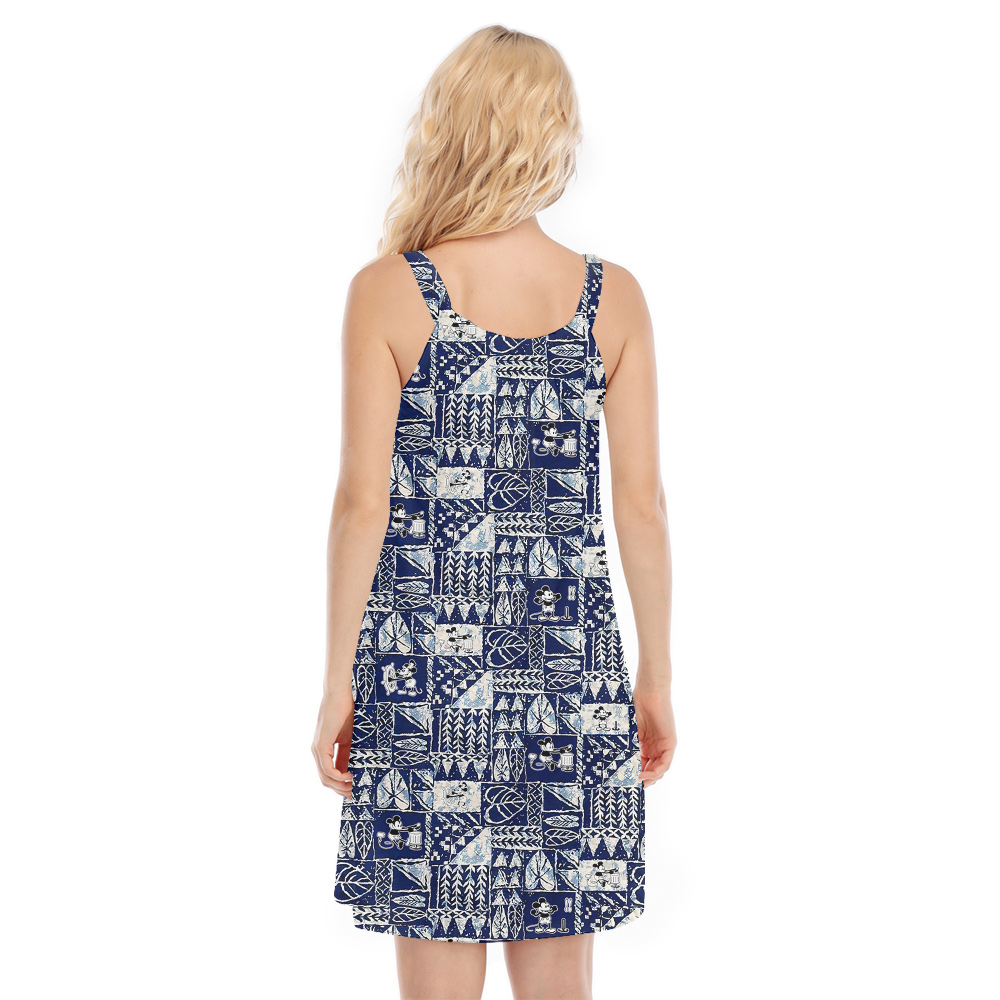Cute Steamboat Willie Mickey Mouse Vintage Tapa Navy Aloha Dress