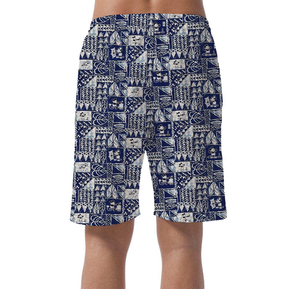 Cute Steamboat Willie Mickey Vintage Navy Aloha Beach Shorts For Men