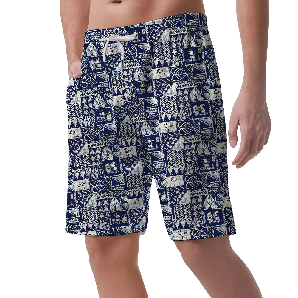 Cute Steamboat Willie Mickey Vintage Navy Aloha Beach Shorts For Men