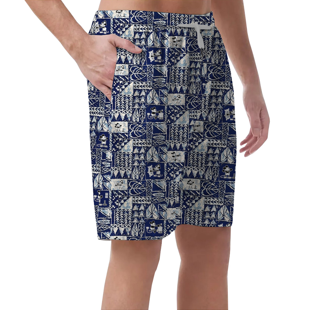 Cute Steamboat Willie Mickey Vintage Navy Aloha Beach Shorts For Men
