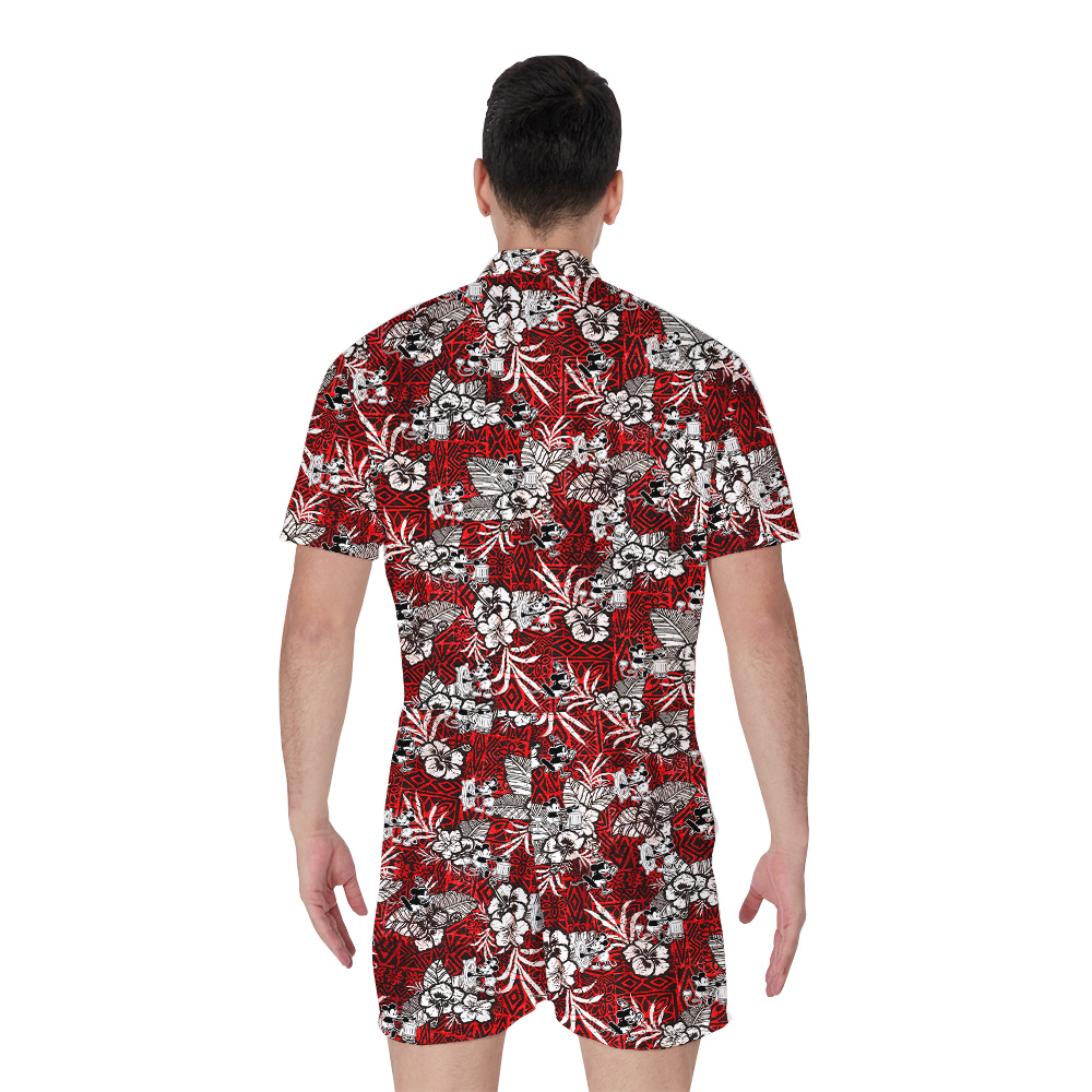Cute Mickey Mouse Steamboat Willie Movie Vintage Hibiscus Men's Romper