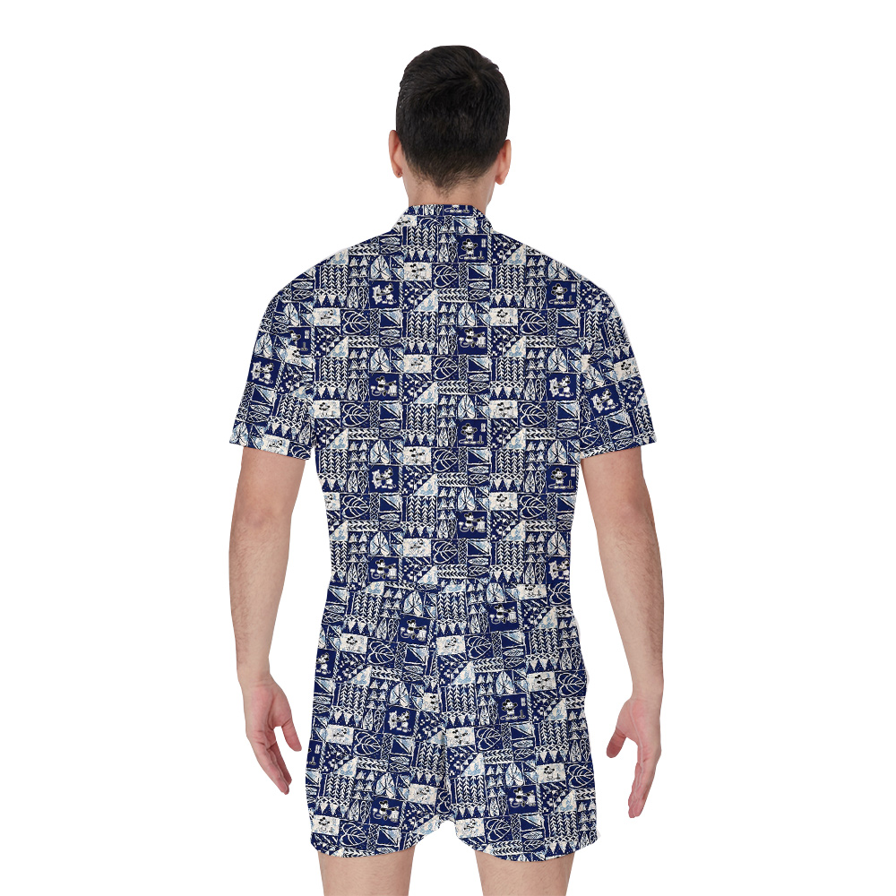 Mickey Steamboat Willie Movie Vintage Tapa Navy Hawaiian Romper For Men