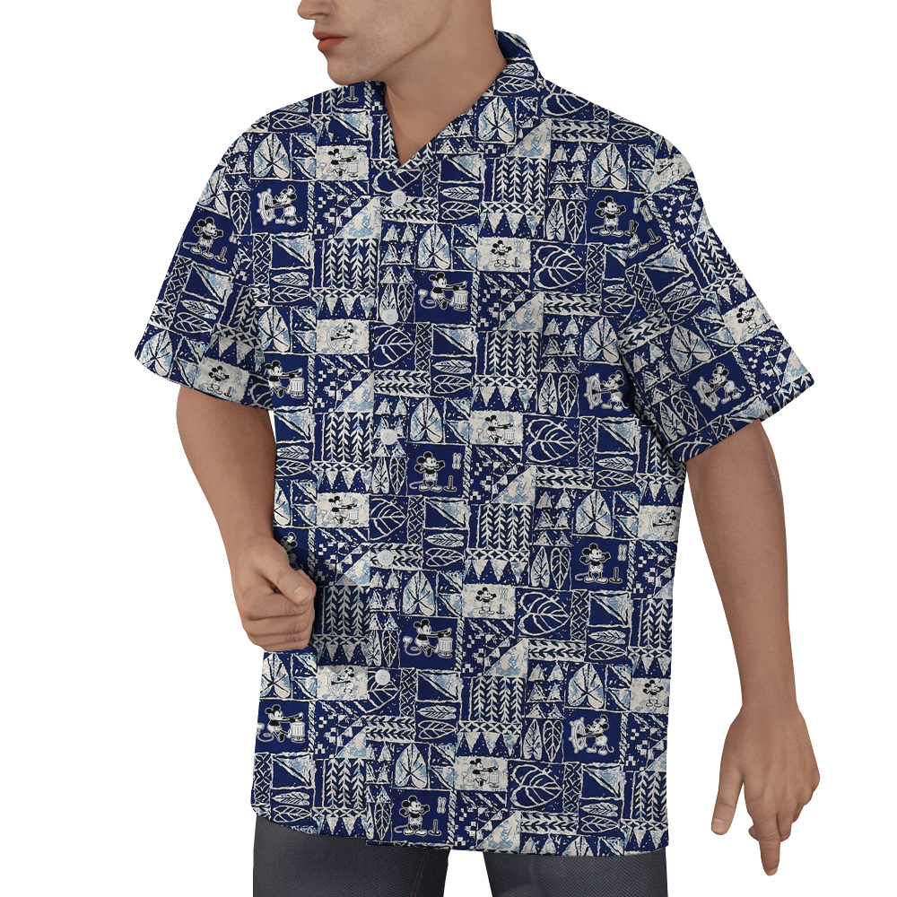 Cute Mickey Steamboat Willie Movie Vintage Tapa Navy Hawaiian Shirt