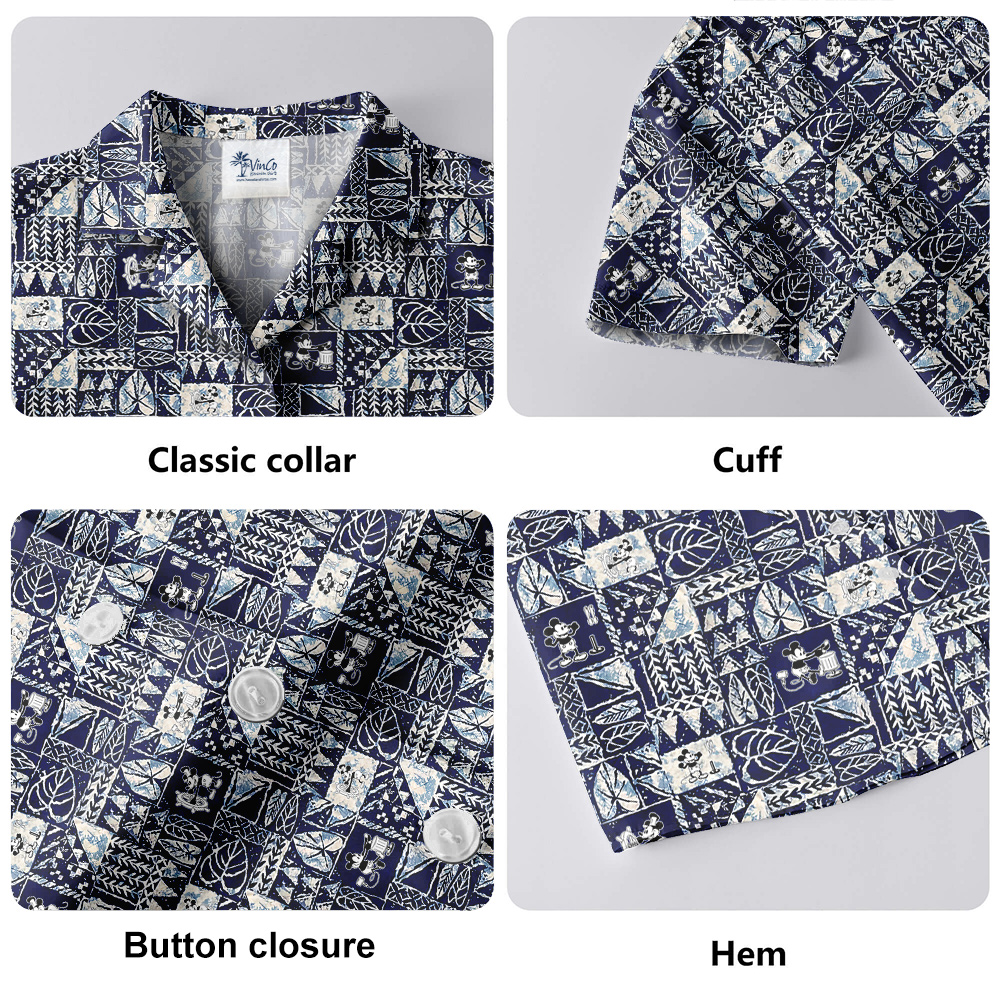 Cute Mickey Steamboat Willie Movie Vintage Tapa Navy Hawaiian Shirt