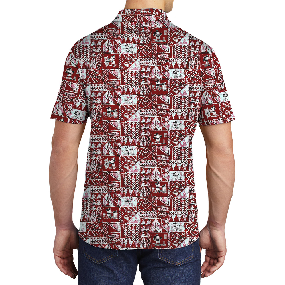 Cute Mickey Steamboat Willie Tapa Patterns Red Hawaiian Polo Shirt For Men
