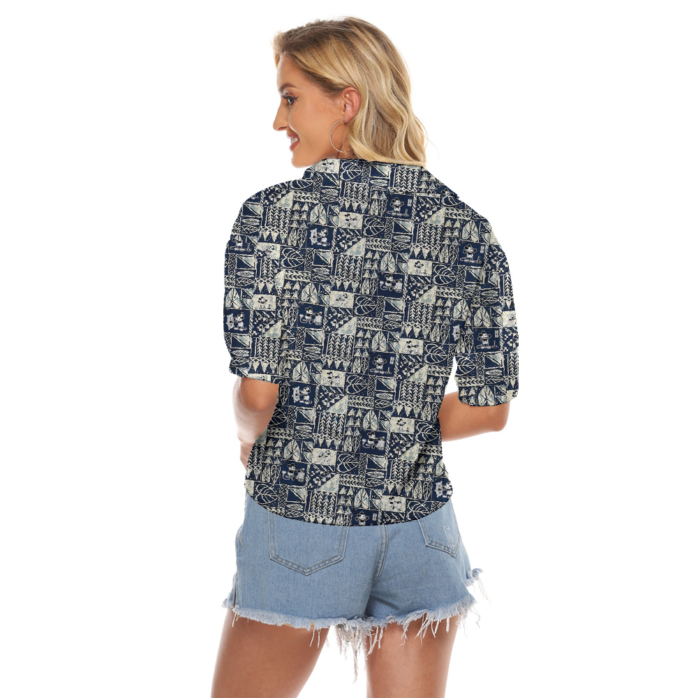 Cute Mickey Steamboat Willie Classic Tapa Aloha Cropped Shirt For Women