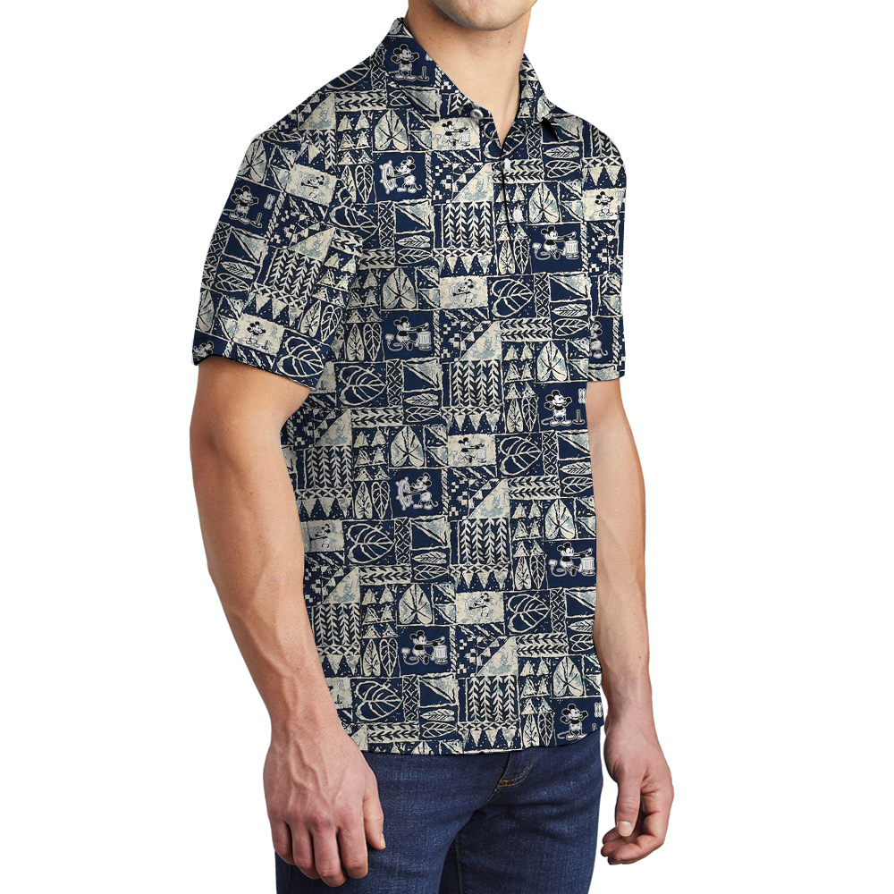 Cute Mickey Steamboat Willie Vintage Tapa Men's Hawaiian Polo Shirt