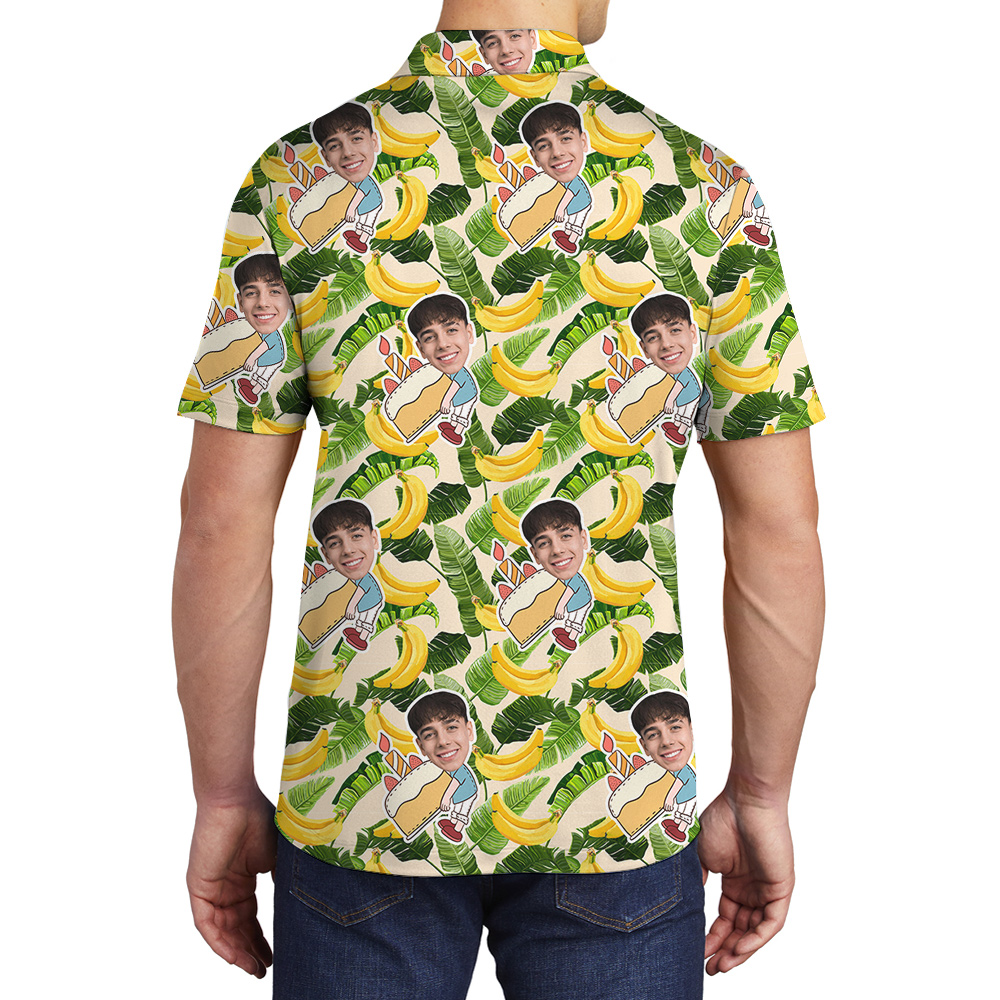 Custom Face Hawaiian Men Polo Shirt for Birthday on Banana Pattern