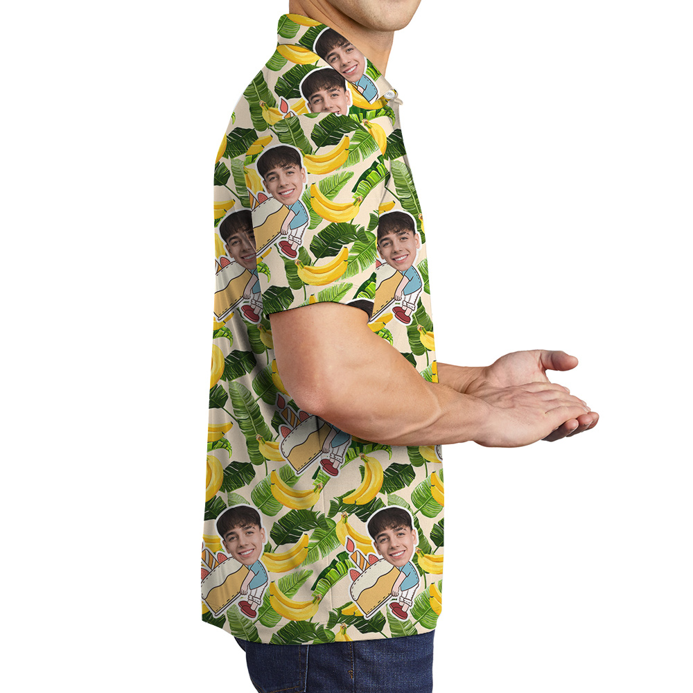 Custom Face Hawaiian Men Polo Shirt for Birthday on Banana Pattern