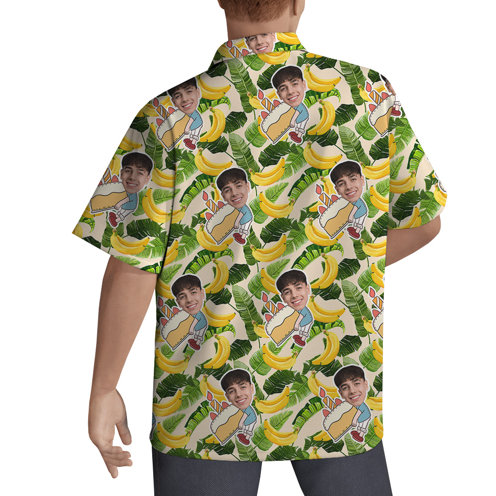 Custom Face Hawaiian Men Shirt for Birthday on Banana Pattern