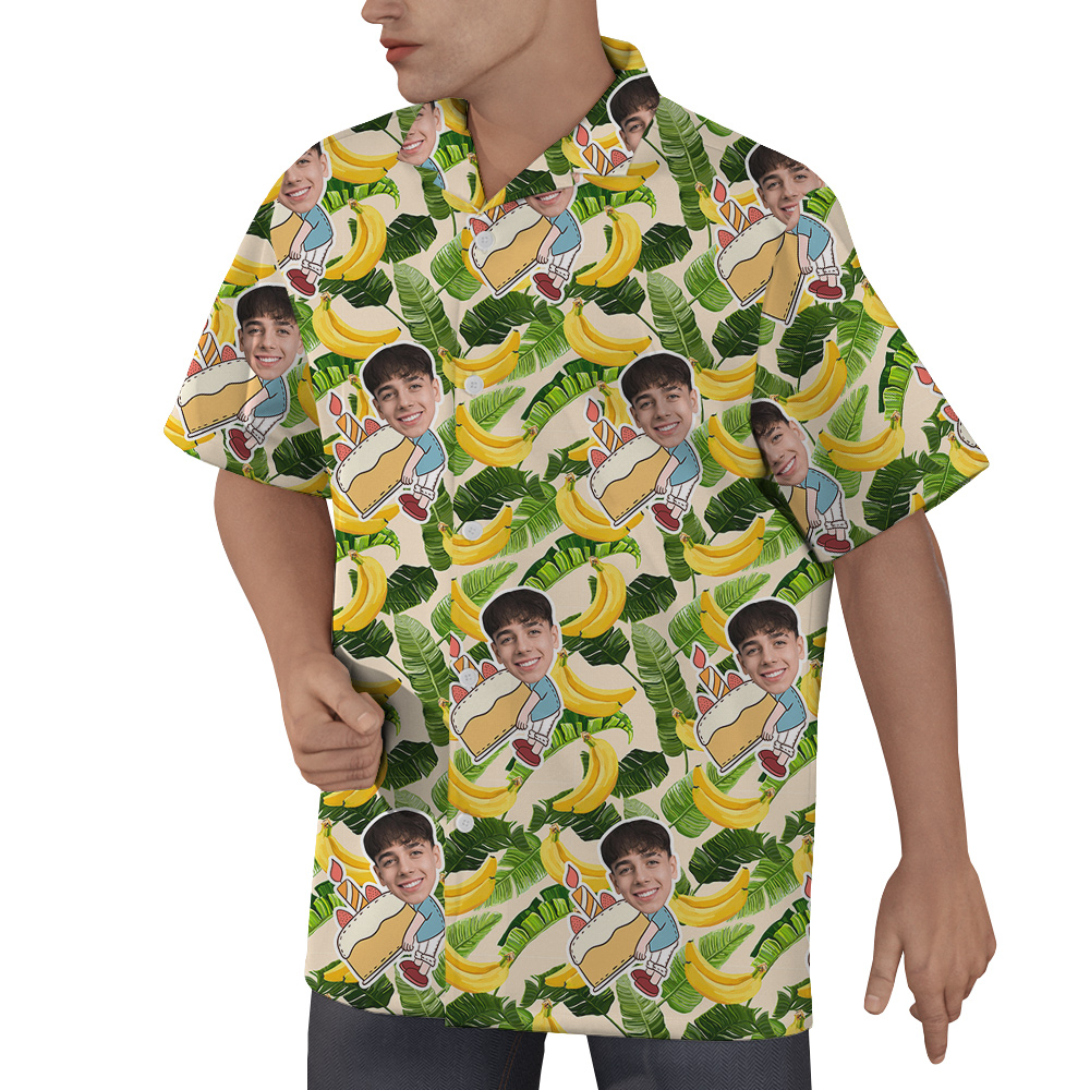 Custom Face Hawaiian Men Shirt for Birthday on Banana Pattern