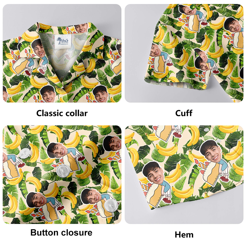 Custom Face Hawaiian Men Shirt for Birthday on Banana Pattern