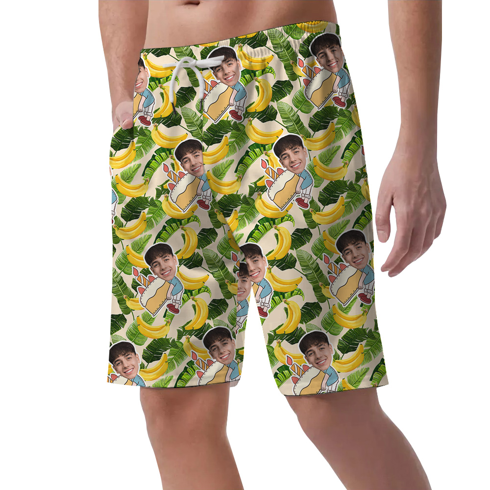 Custom Face Hawaiian Men Short for Birthday with Banana