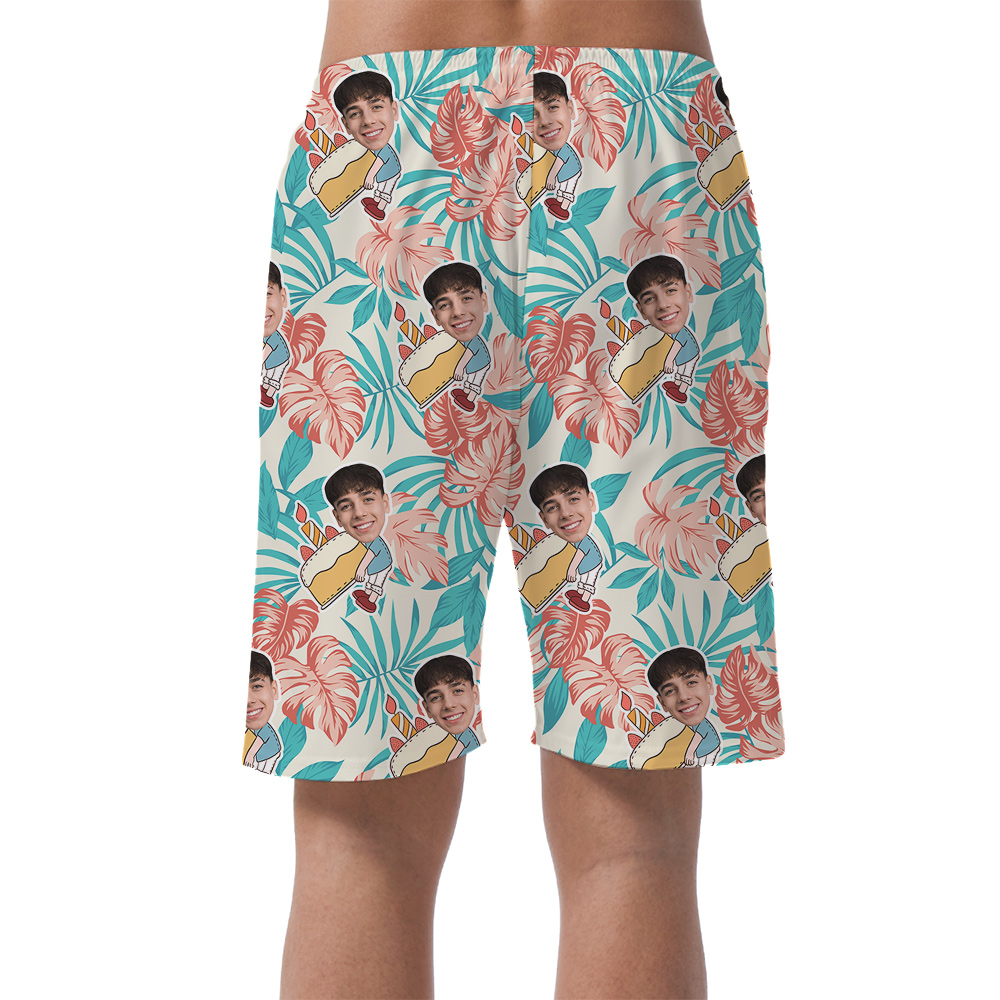 Custom Face for Birthday Hawaiian Men Short on Palm Pattern