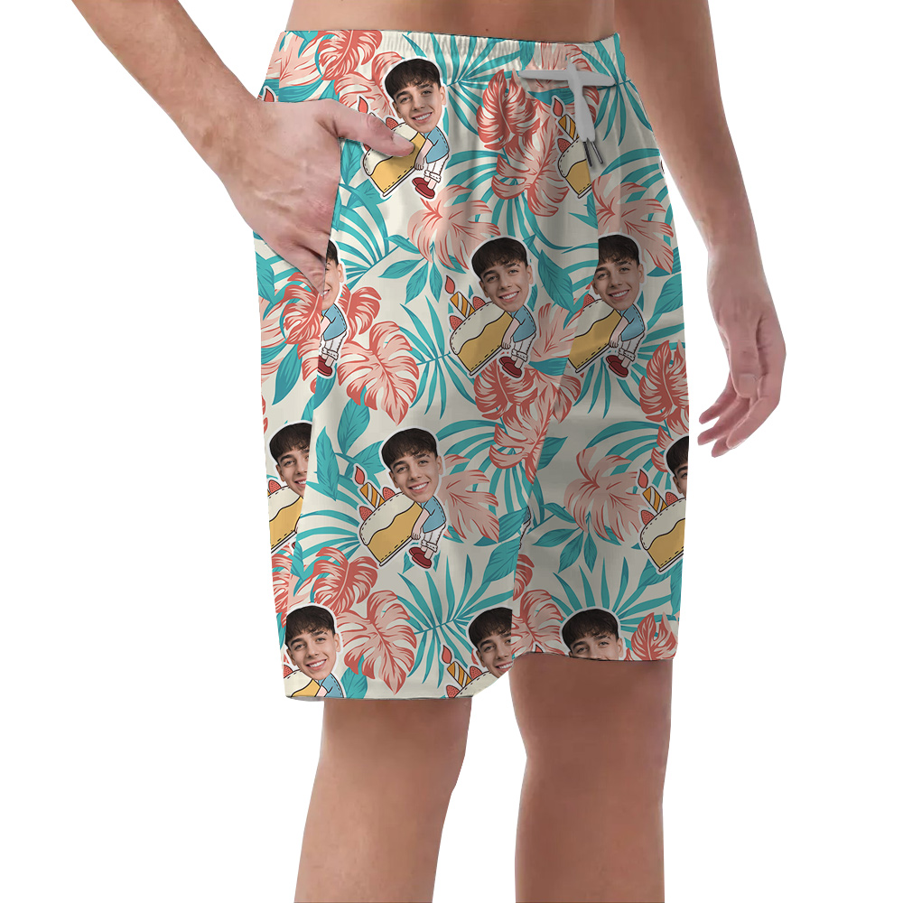Custom Face for Birthday Hawaiian Men Short on Palm Pattern