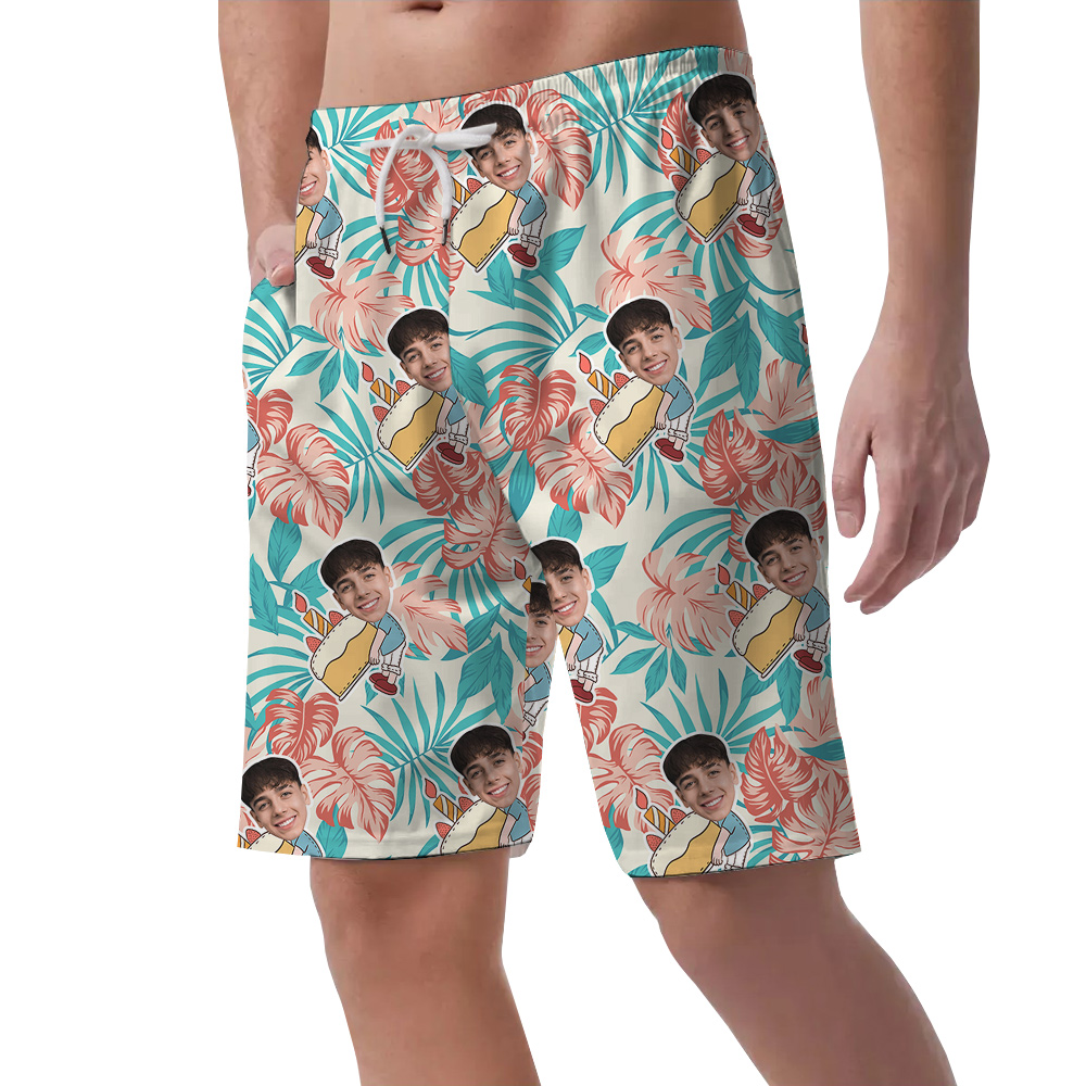 Custom Face for Birthday Hawaiian Men Short on Palm Pattern