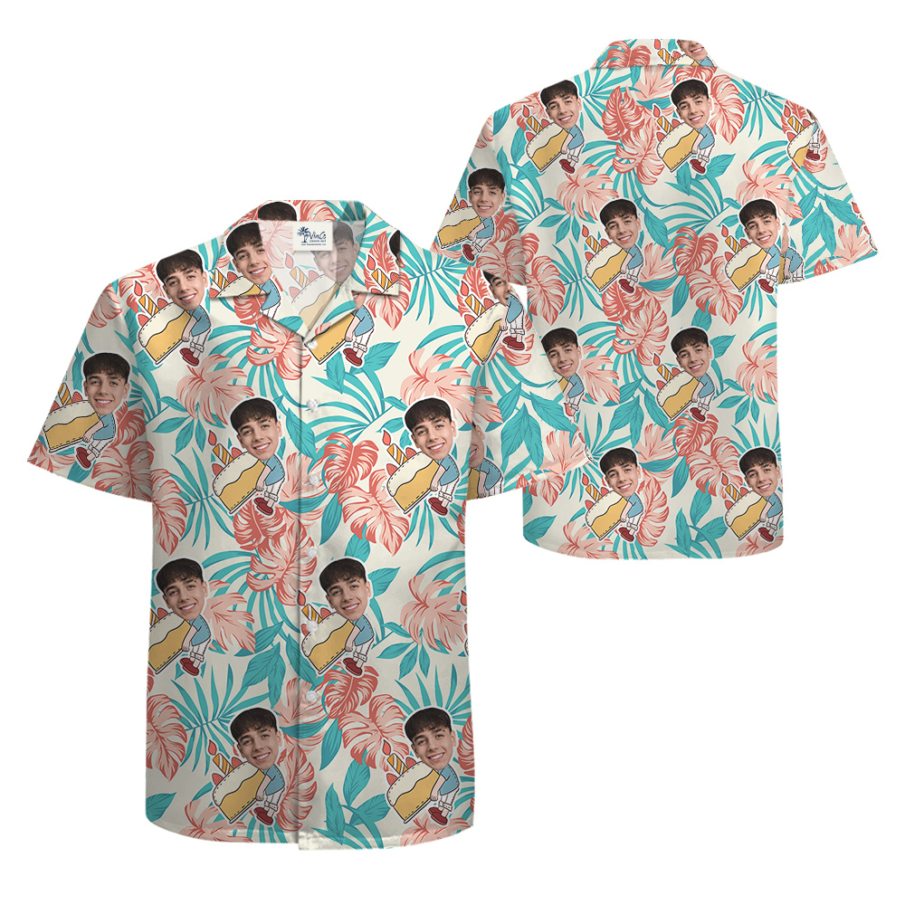Palm Pattern Custom Birthday Hawaiian Men Shirt with Face