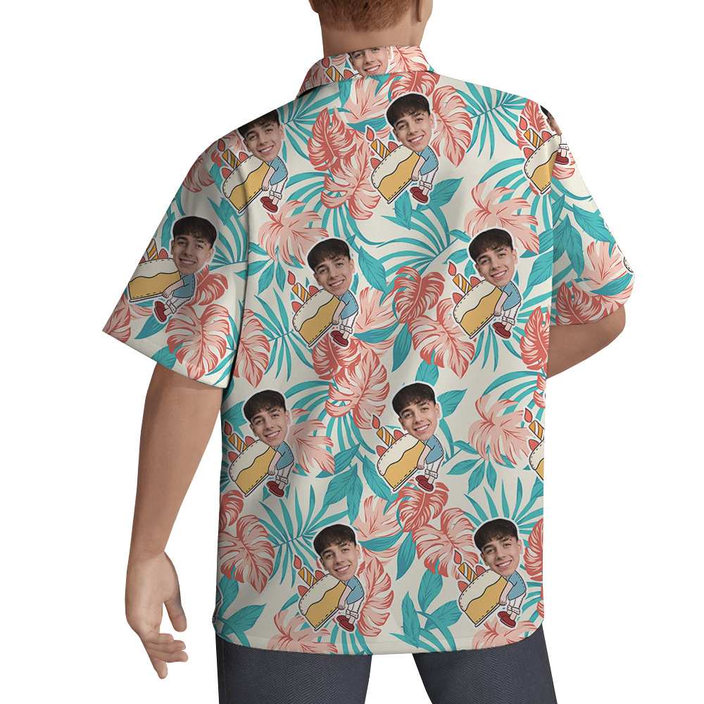 Palm Pattern Custom Birthday Hawaiian Men Shirt with Face