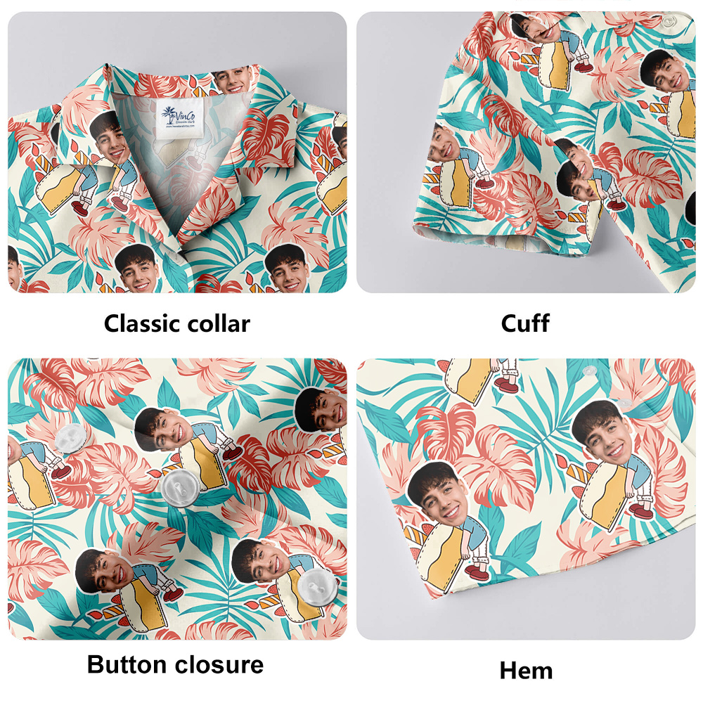 Palm Pattern Custom Birthday Hawaiian Men Shirt with Face