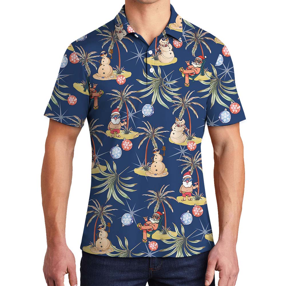 Navy Men's Polo With Santa And Snowman - variant image 1