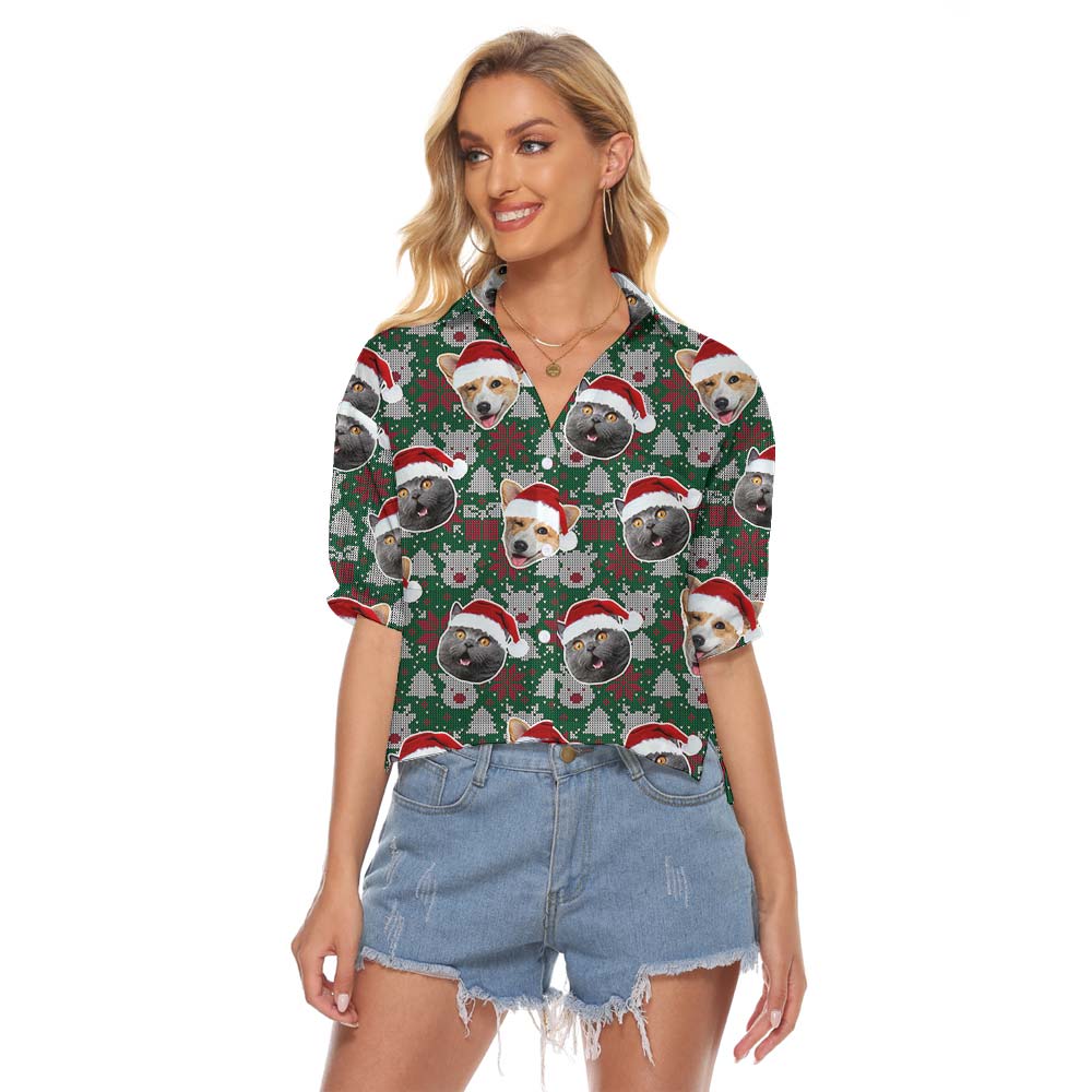 Custom Women's Cropped Shirt With Multiple Pet Faces - variant image 1